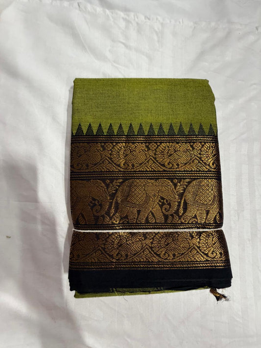 Kanchi Cotton Sarees- light green with black boarder saree