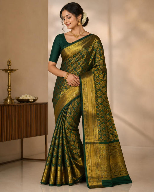 Pattu wedding/ Festival soft Silk Saree for Women- green