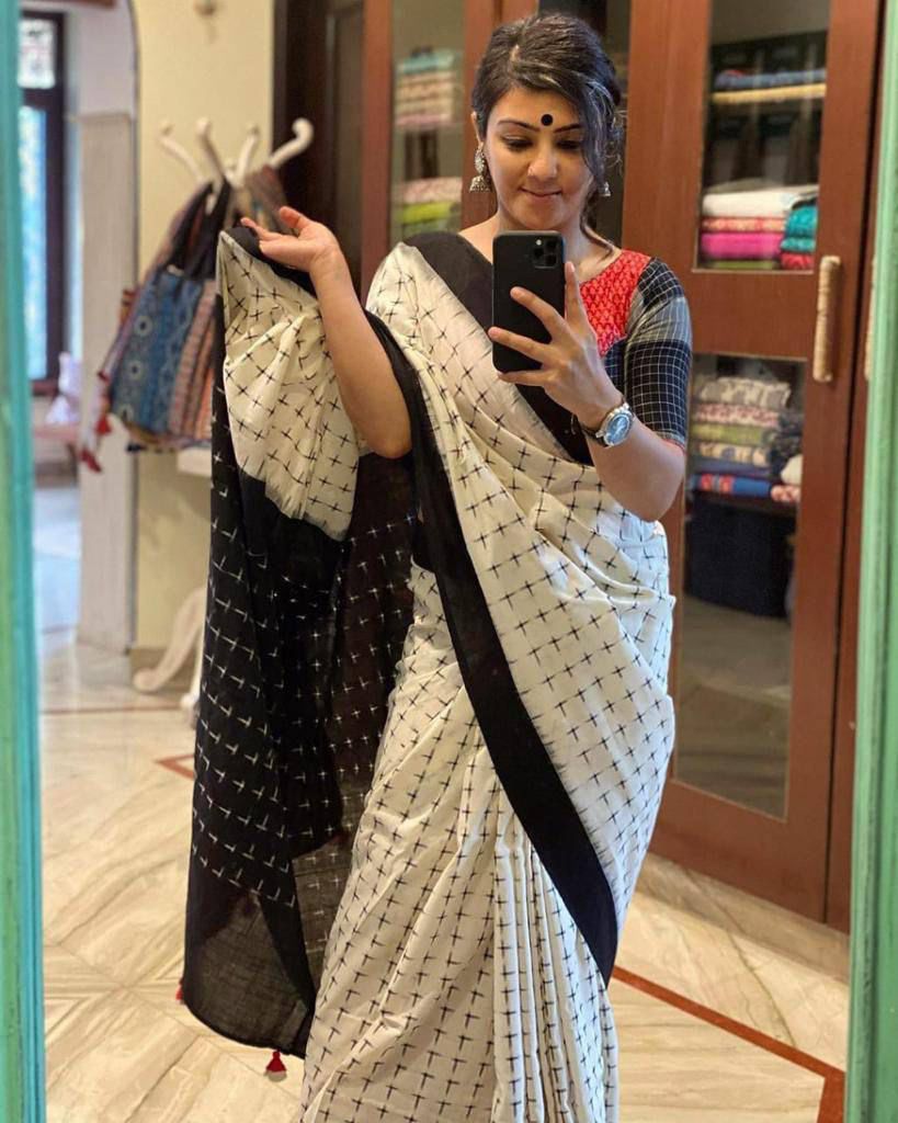 Premium Cotton Linen Saree cotton premium quality-plus print desgin black and white