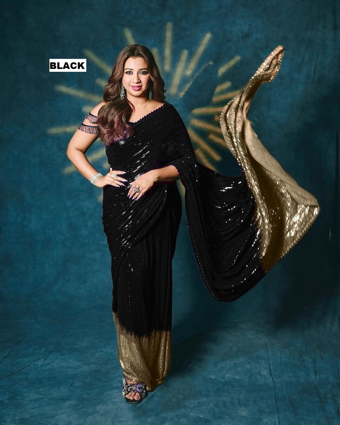 Black Sequins Party Wear Saree with Gold Pallu