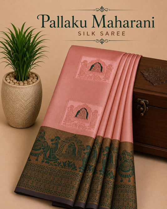 Pallaku Maharani Pattu wedding/ Festival soft Silk Saree for Women- light pink