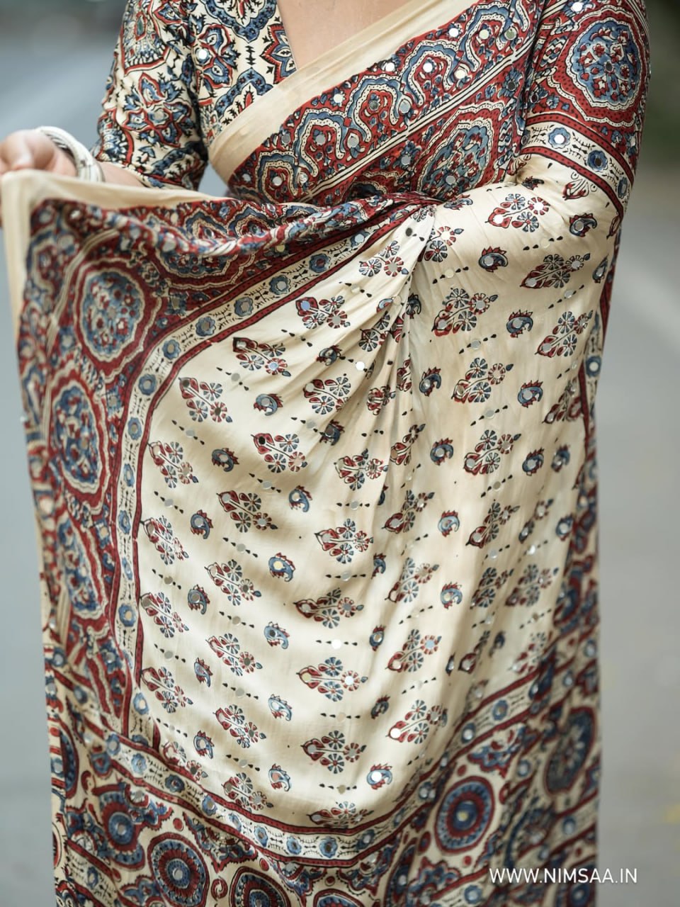 Ajrack model Silk with mirror work- White color Reshmi collection