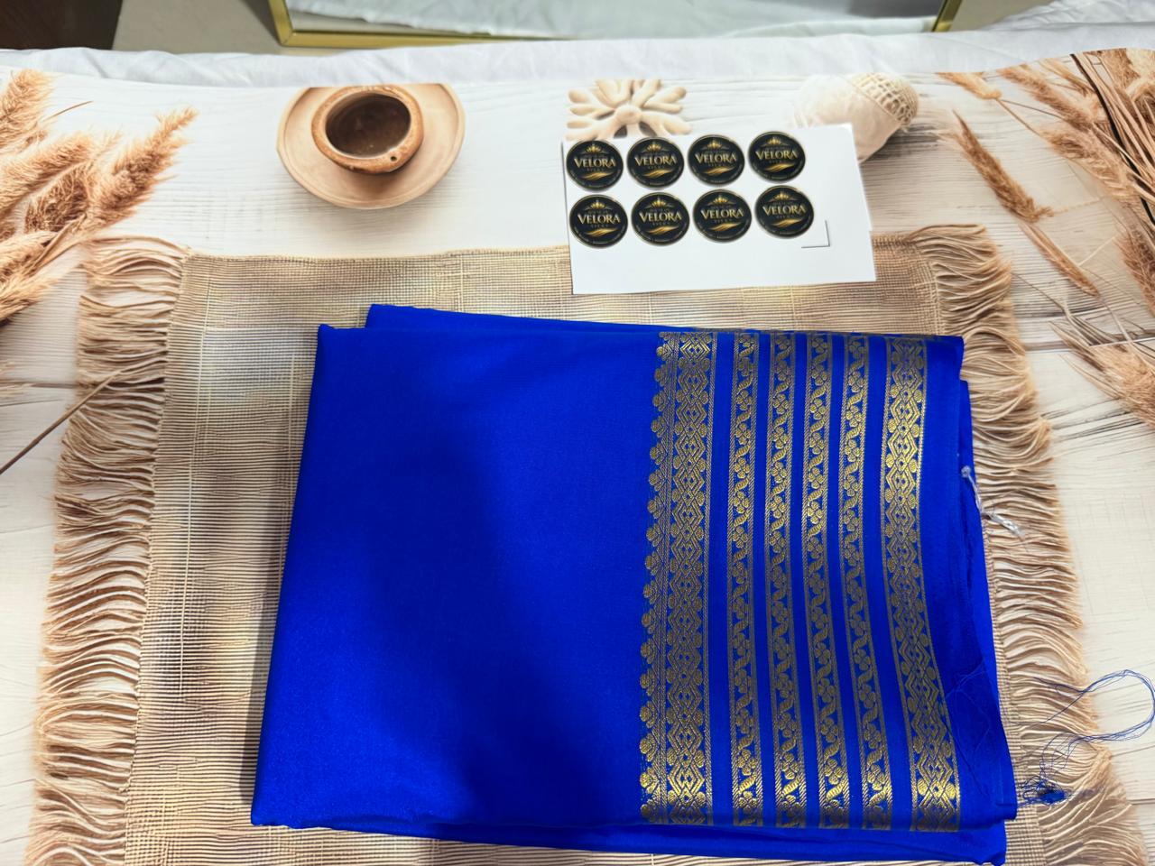 Mysore crepe silk saree- with golden zari boader