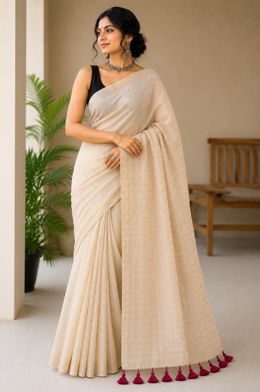 Mul Cotton soft saree - plain checks all over saree