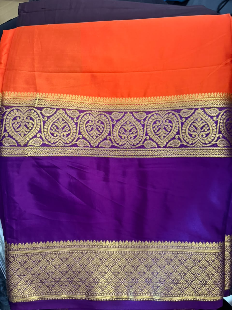 Mysore semi crepe silk saree-3- with  Bendex Boarder-orange