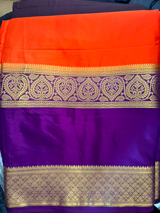Mysore semi crepe silk saree-3- with  Bendex Boarder-orange