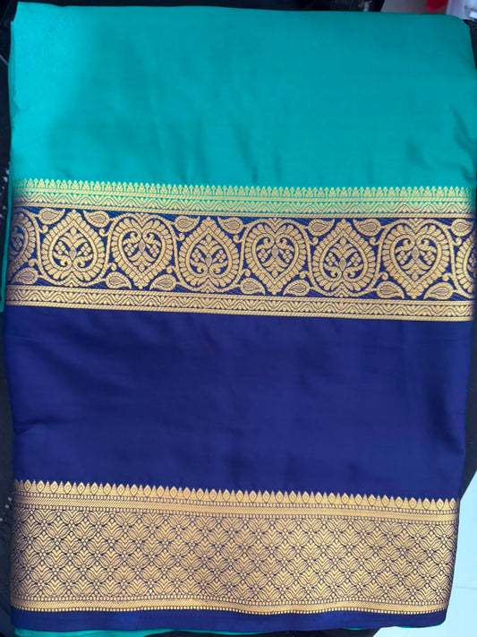 Mysore semi crepe silk saree-3- with  Bendex Boarder-light green