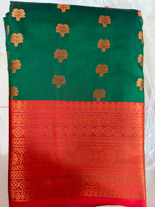 Viscose soft Silk Saree -7 -flower buttas- red boader