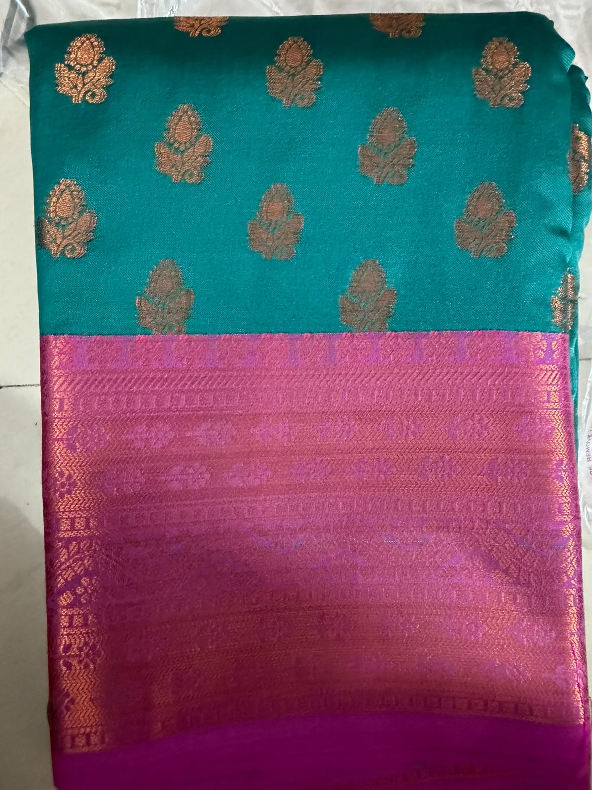 Viscose soft Silk Saree -blower buttas - green and pink boarder