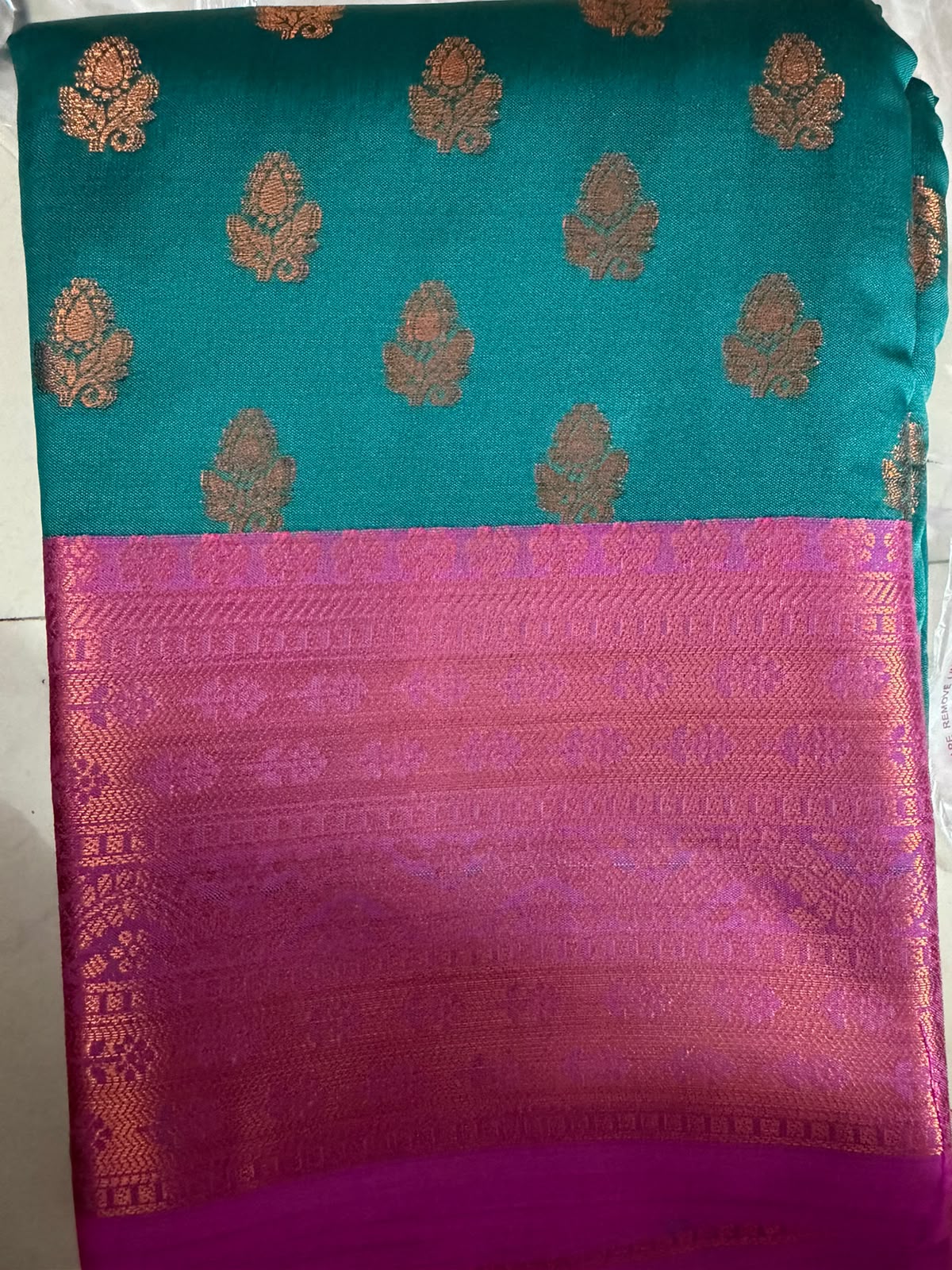 Viscose soft Silk Saree -blower buttas - green and pink boarder