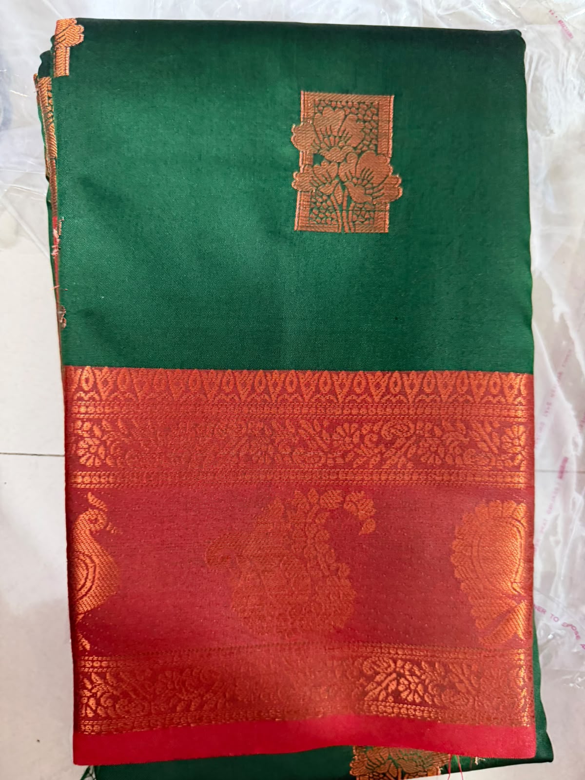 Viscose soft Silk Saree -7 -green with red boarder