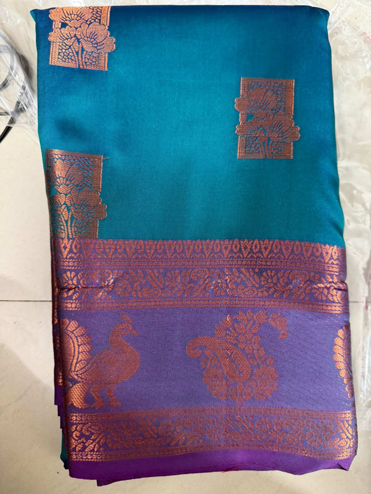 Viscose soft Silk Saree -7 -blue with purple boader