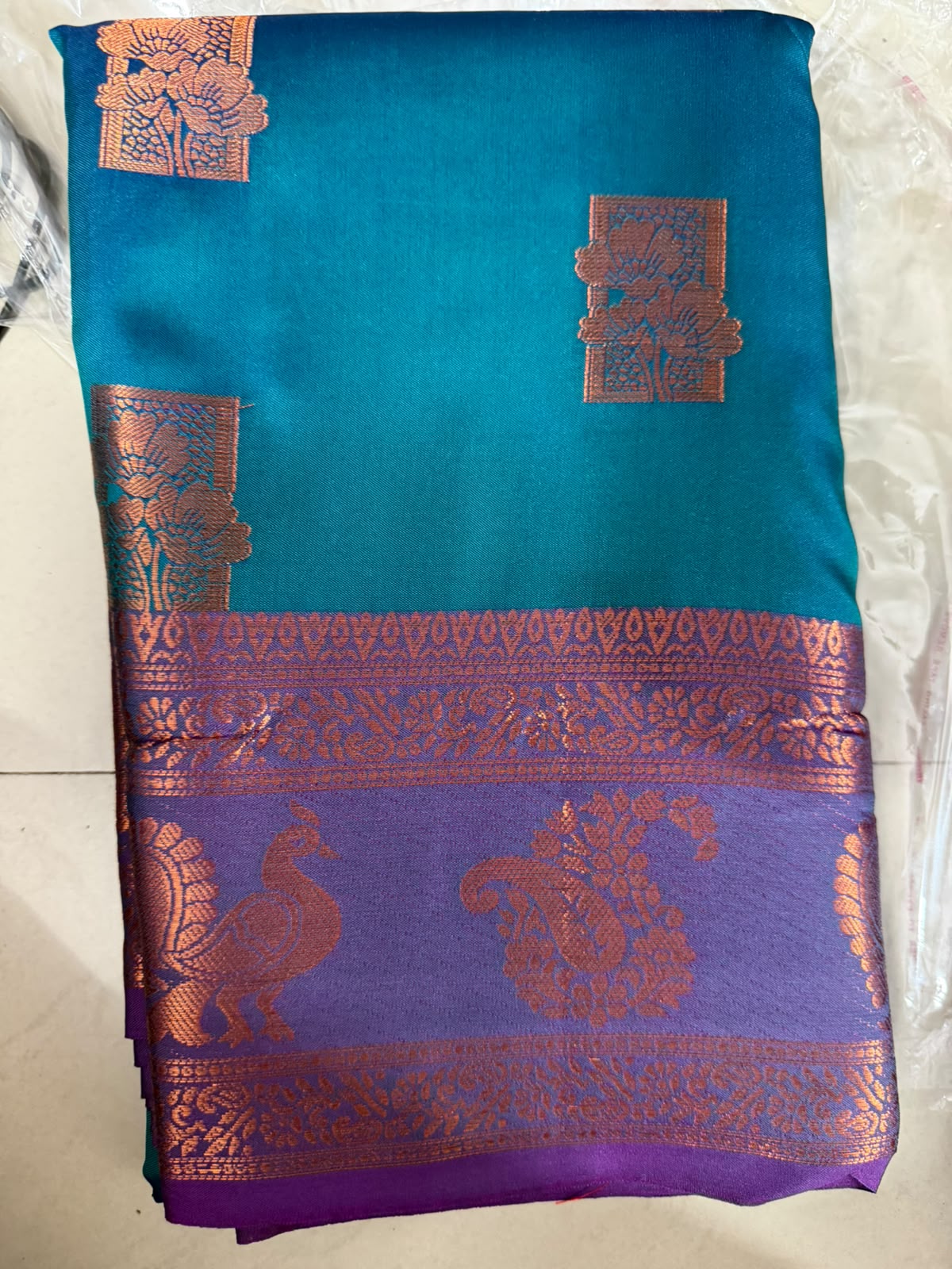 Viscose soft Silk Saree -7 -blue with purple boader