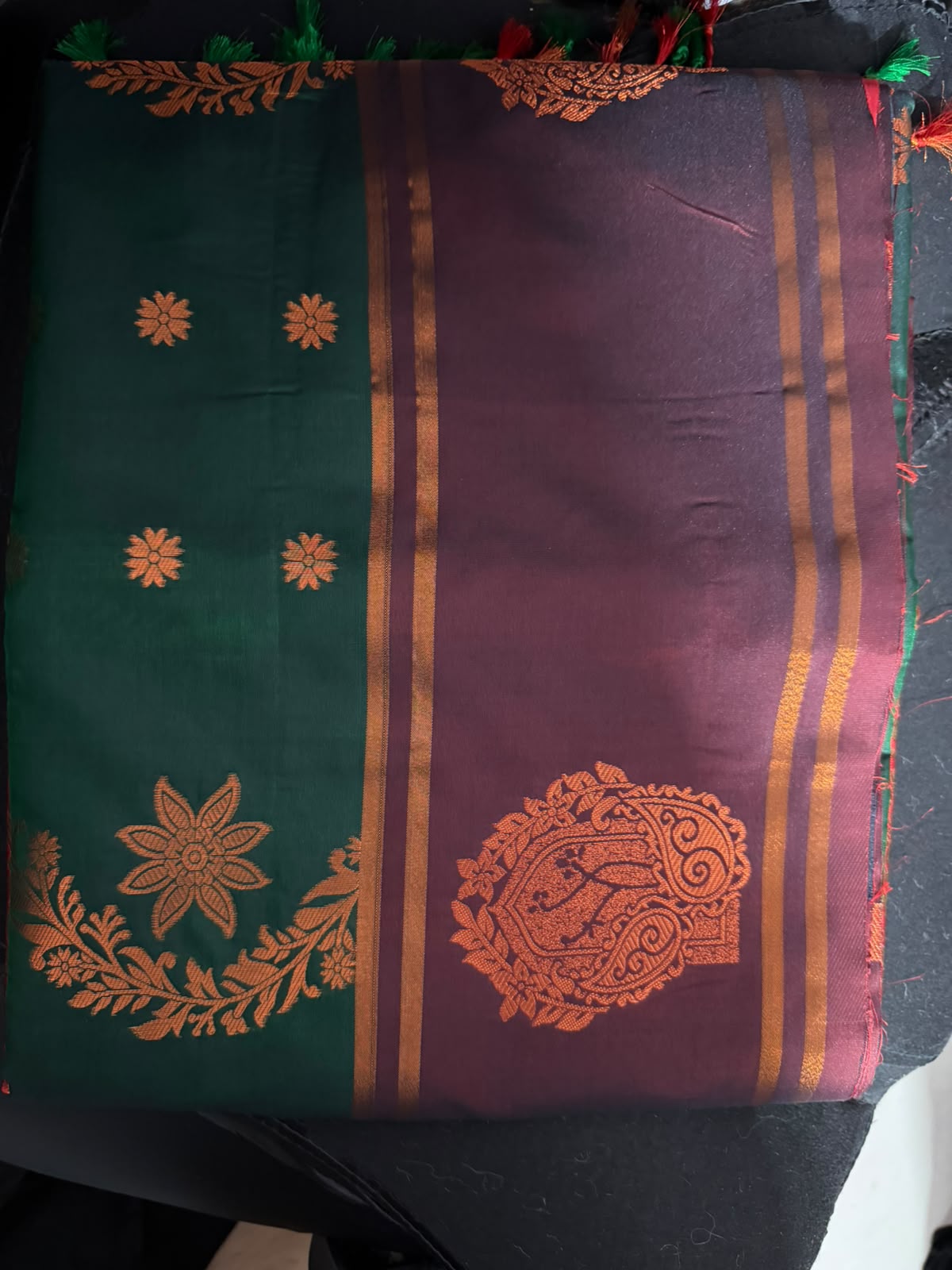 Viscose soft Silk Saree -4 - three colour saree - green