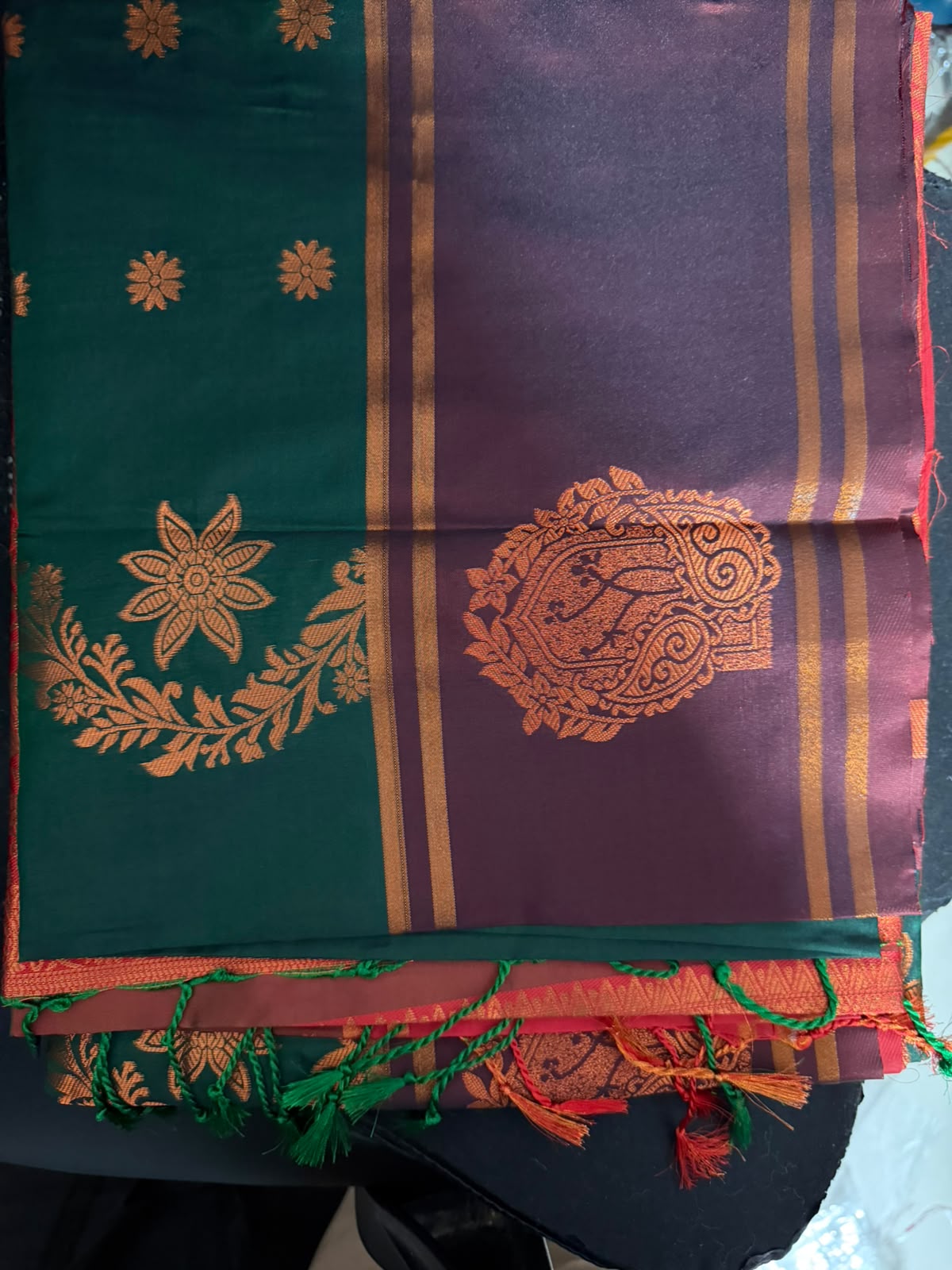 Viscose soft Silk Saree -4 - three colour saree - green
