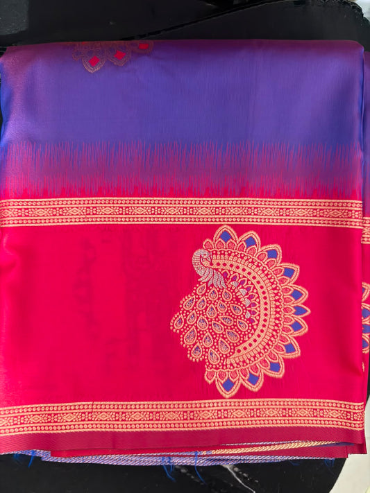 Viscose soft Silk Saree for Women- very rich boarder purple saree with blue boarder -red