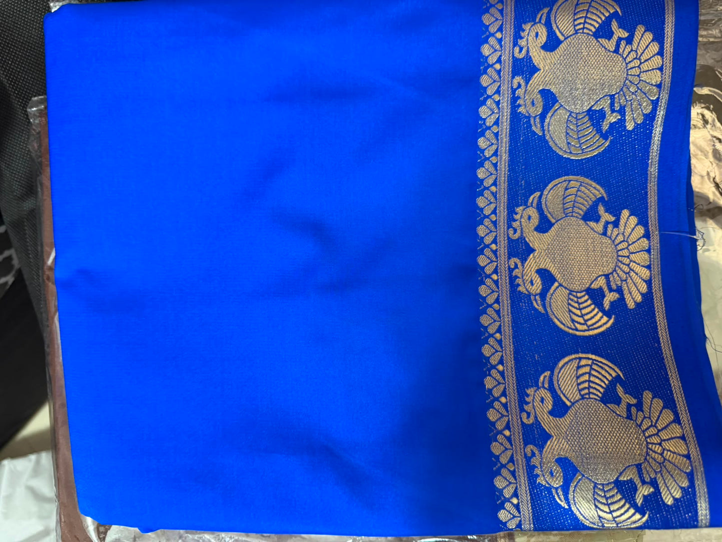 Mysore crepe silk saree-blue Gandaberunda Pattern