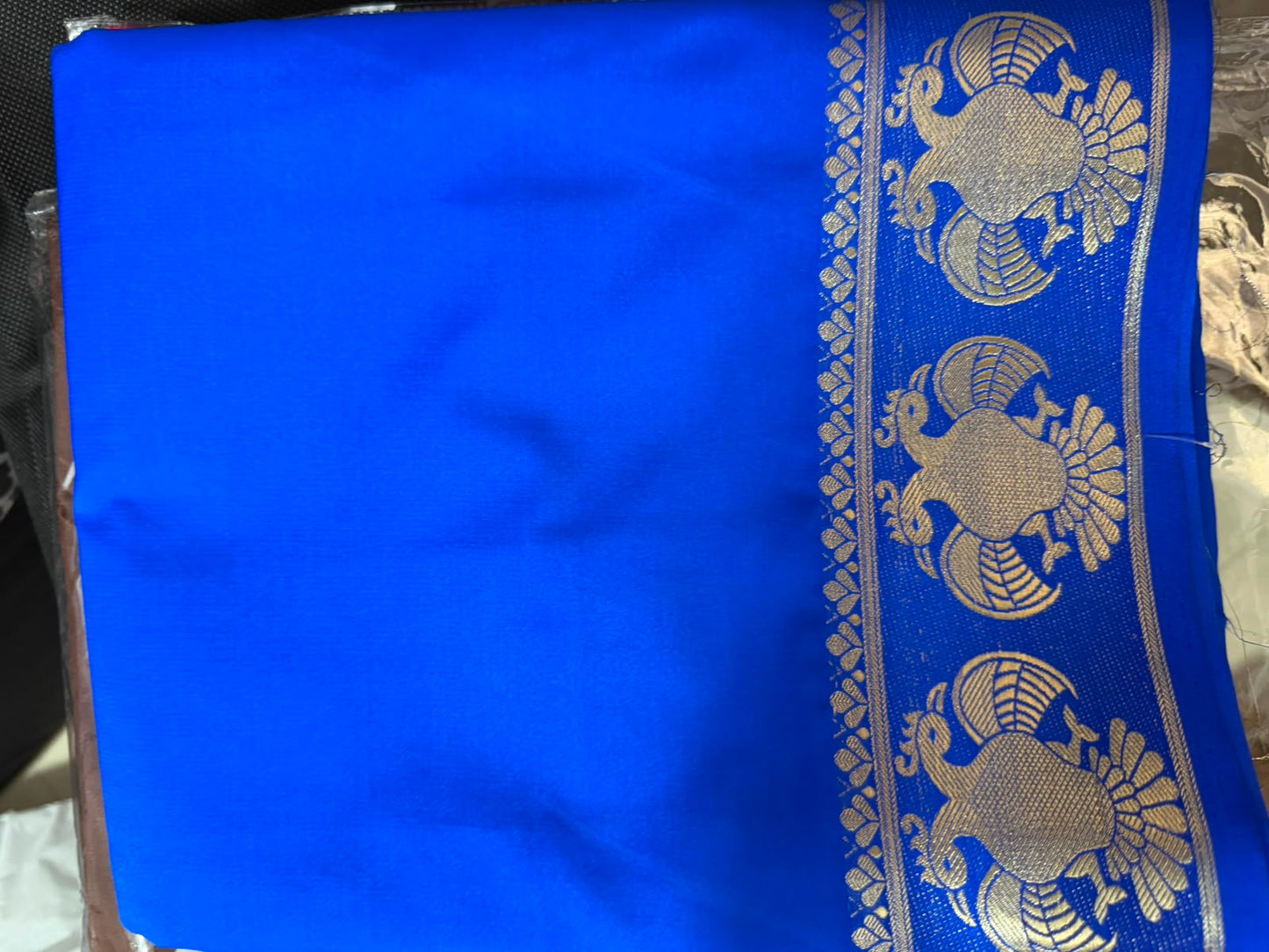 Mysore crepe silk saree-blue Gandaberunda Pattern