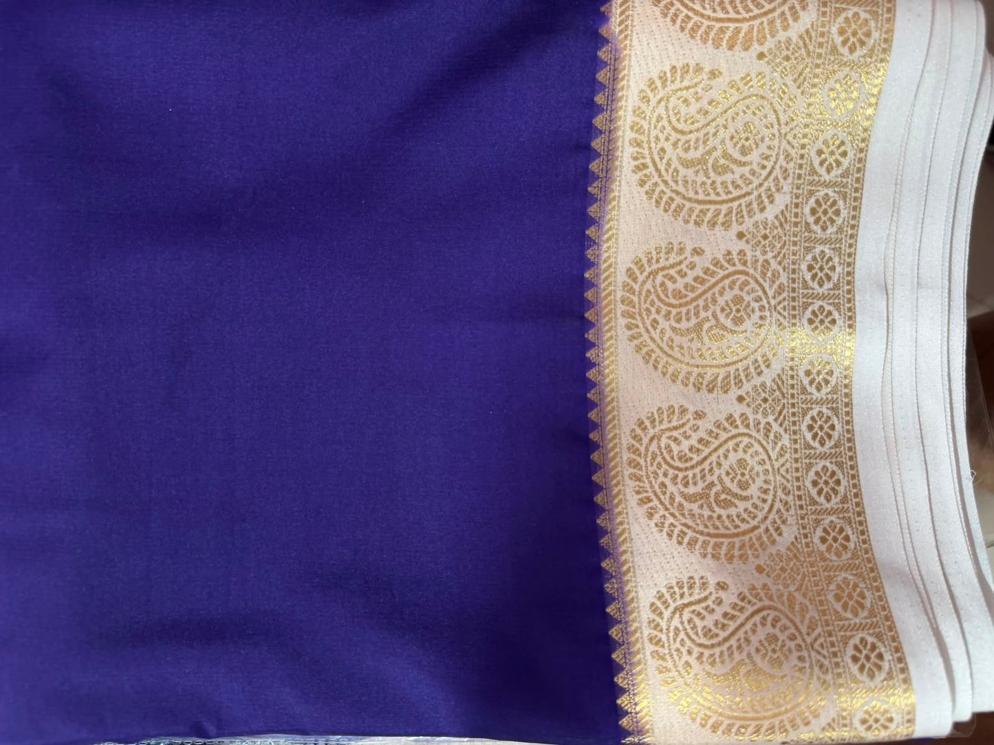 Mysore crepe silk saree-Onion dark colour with white mango boarder