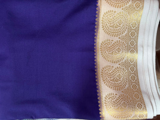 Mysore crepe silk saree-Onion dark colour with white mango boarder