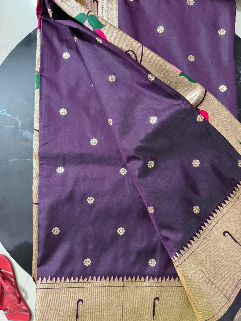 Designer Brocade All-Over Semi Silk Paithani Saree -flower buttas -Wine