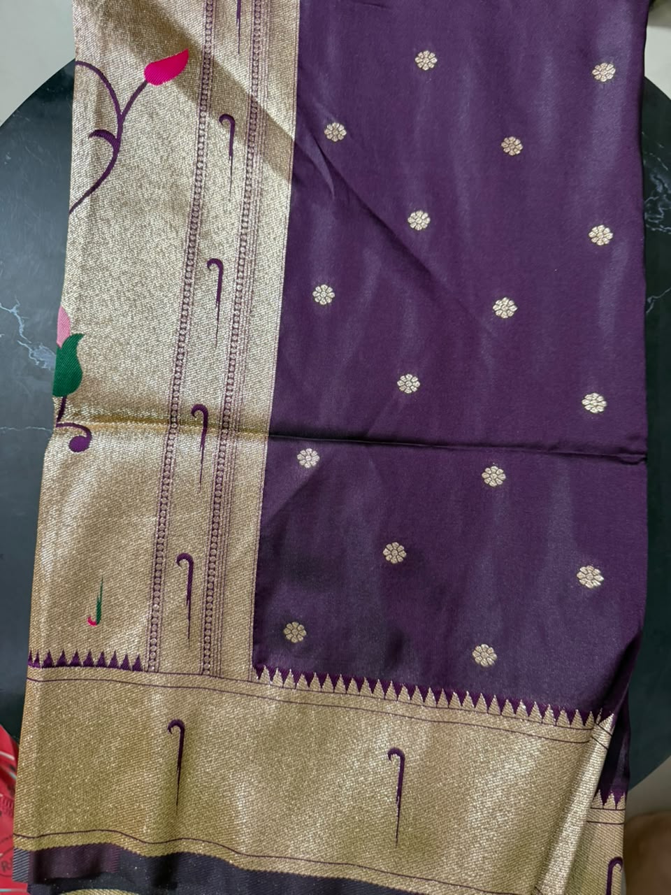 Designer Brocade All-Over Semi Silk Paithani Saree -flower buttas -Wine
