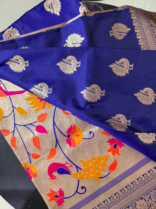 Designer Brocade All-Over Semi Silk Paithani Saree -Royal blue