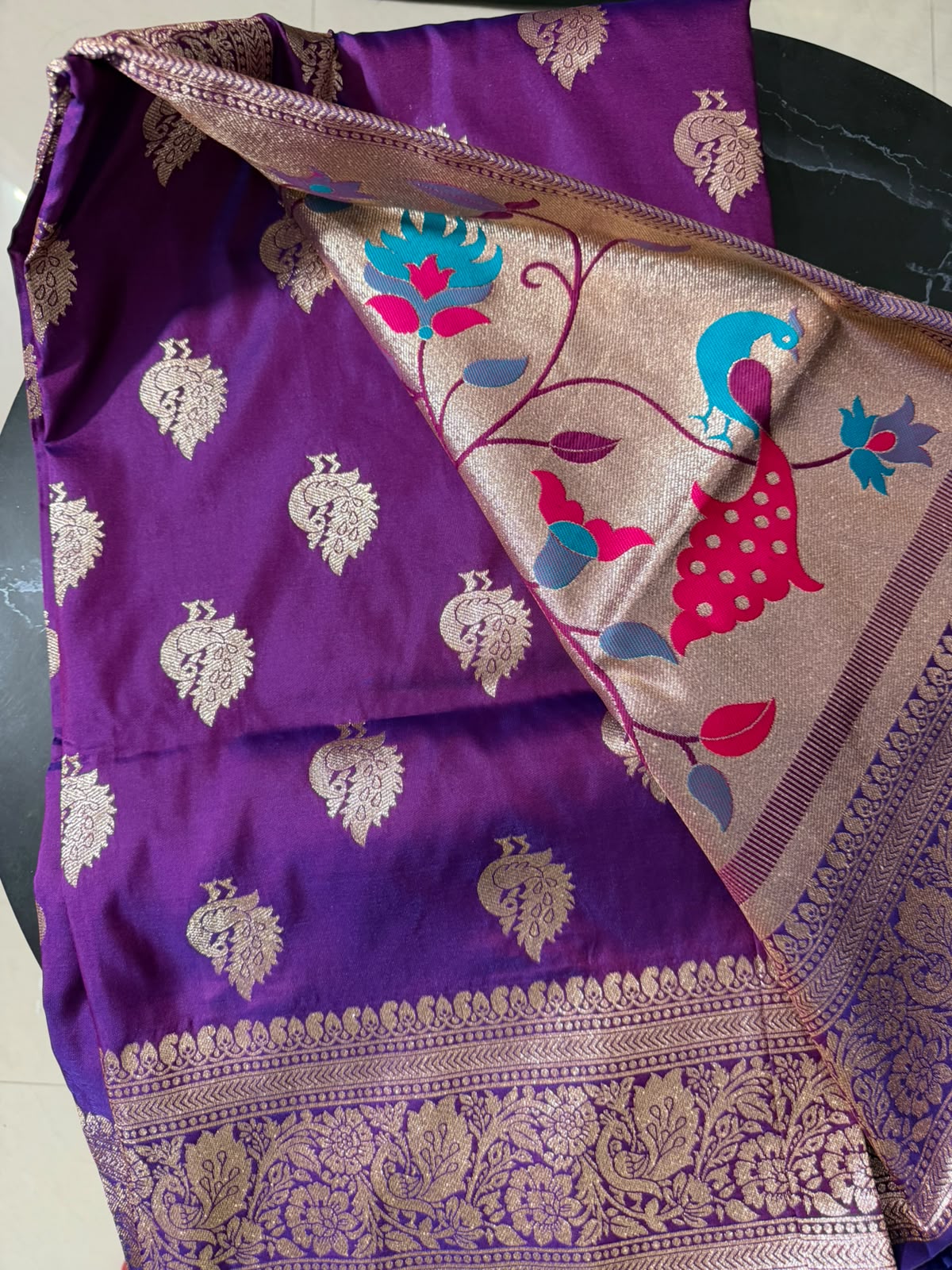 Designer Brocade All-Over Semi Silk Paithani Saree -Purple