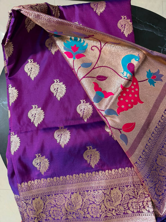Designer Brocade All-Over Semi Silk Paithani Saree -Purple