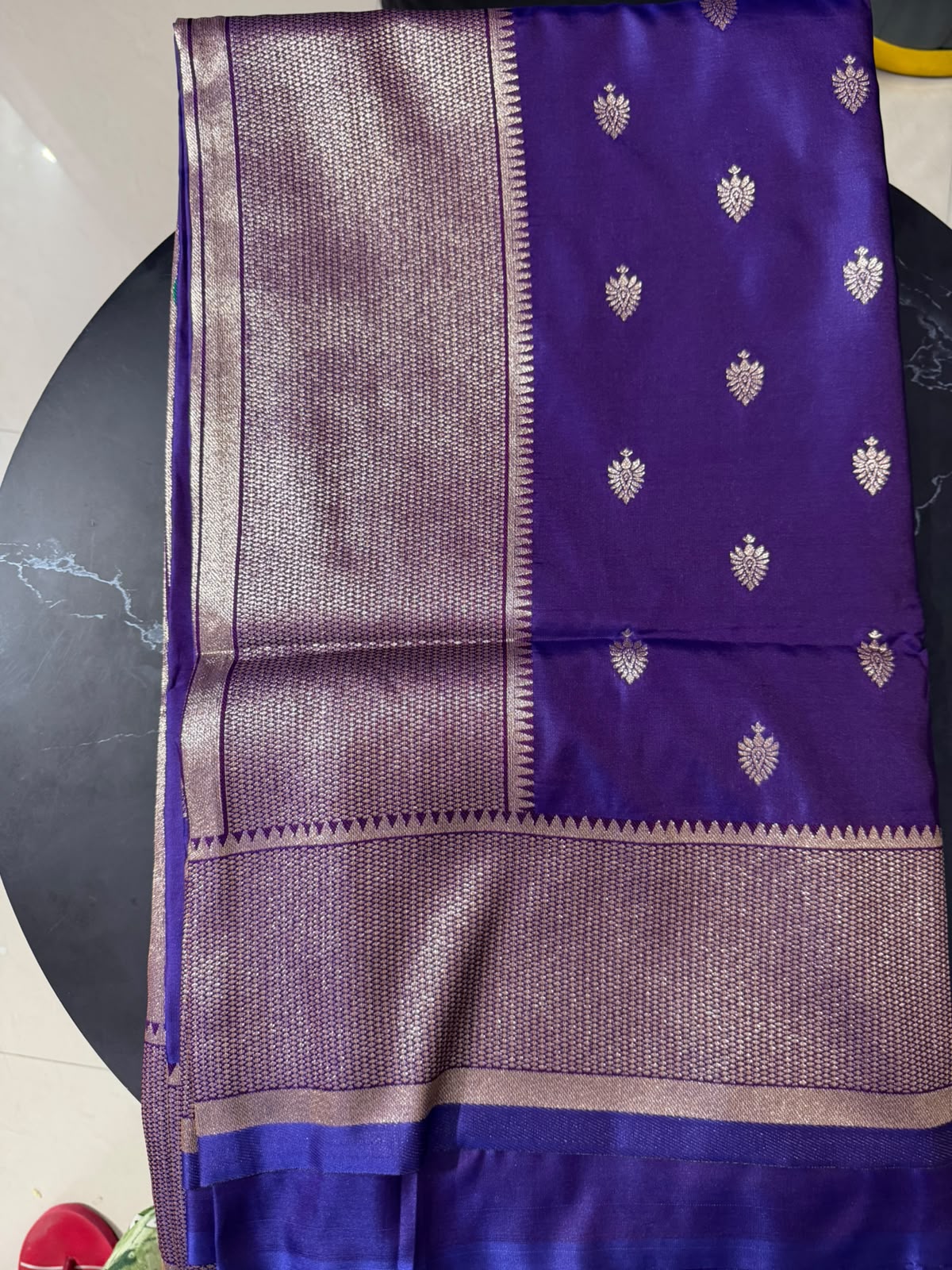 Designer Brocade All-Over Semi Silk Paithani Saree -leaf buttas blue colour very soft