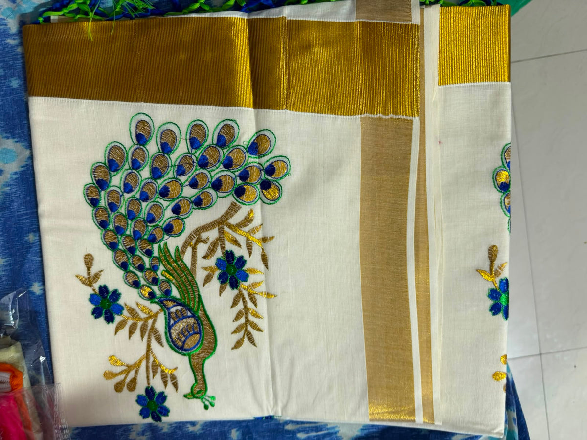 Kerala Cotton Velora Mayura Bloom-5 green   🌼 EXTRA 30% OFF