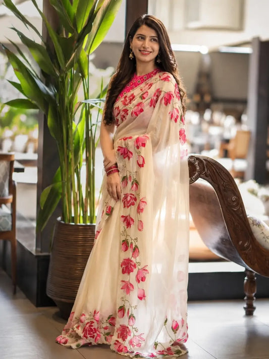 Lotus white organza saree -1