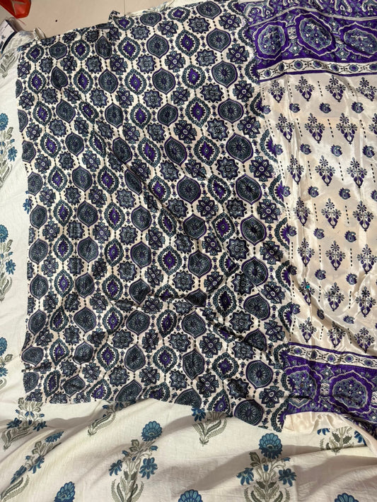 Ajrack model Silk with mirror work- navy blue with cream saree