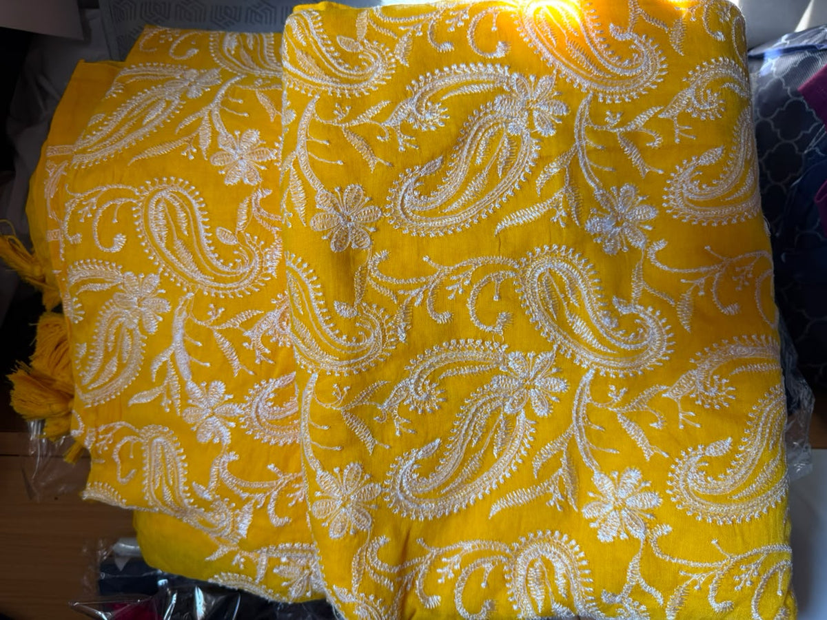 chikankari saree-Yellow