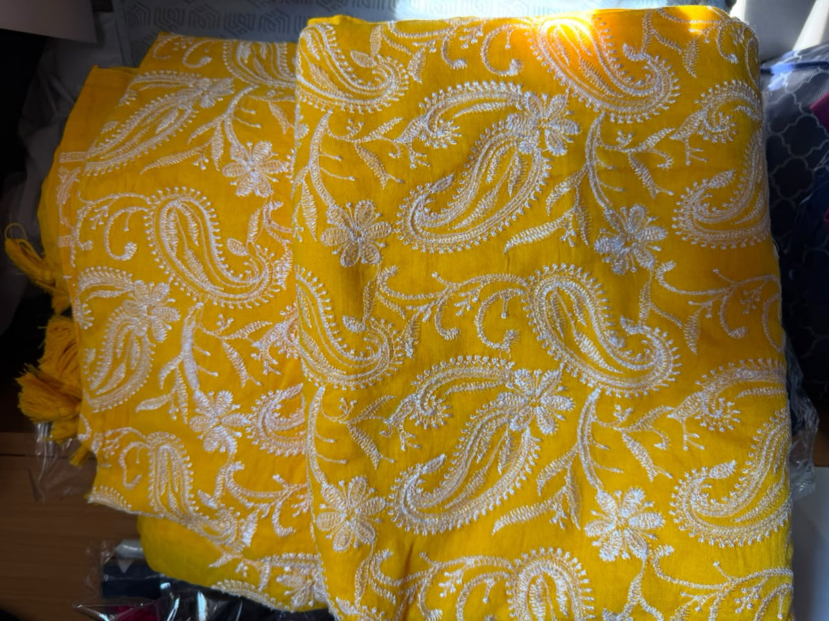 chikankari saree-Yellow