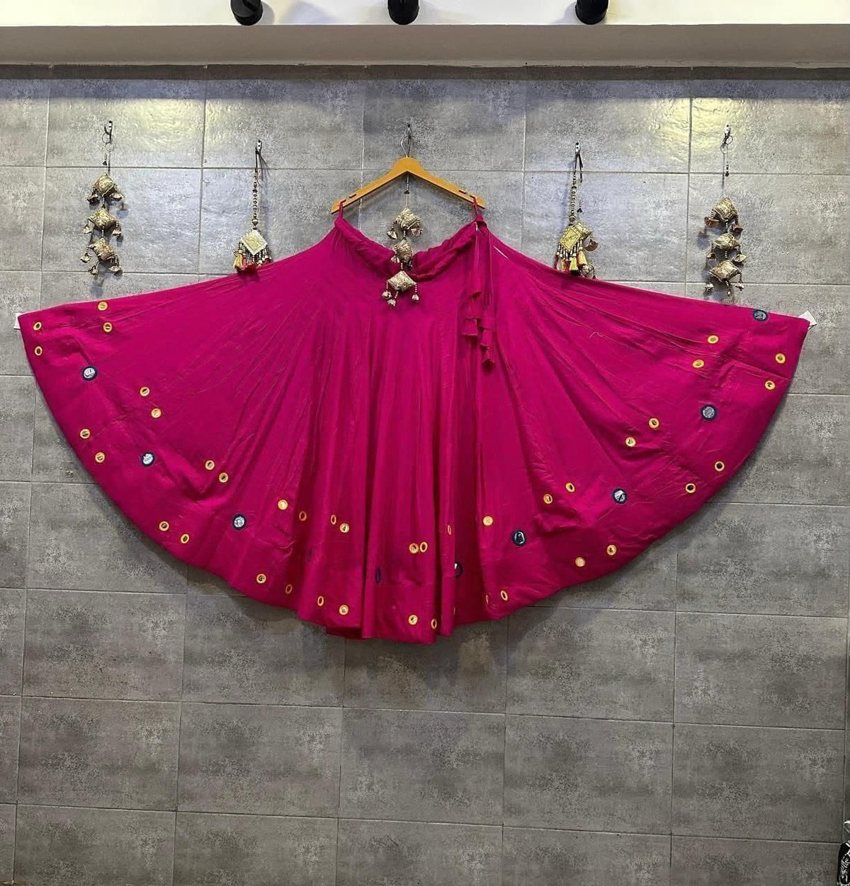 Garba Lengha with mirror design -Pink