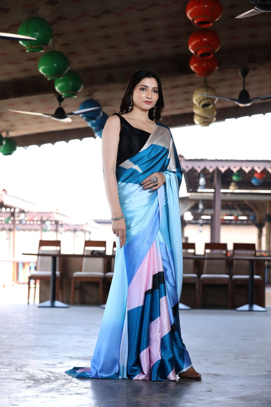 Satin Silk -blue - peach-black