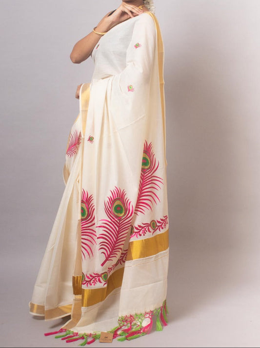 Kerala Cotton with pink