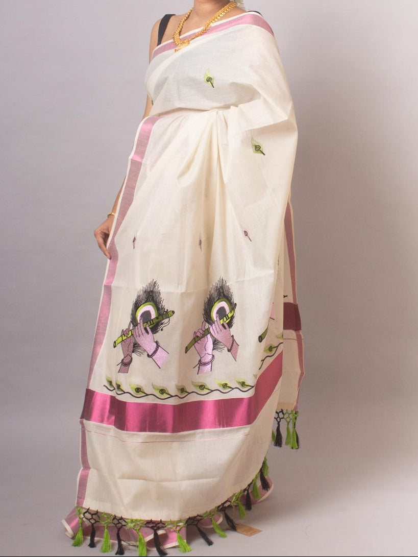 Kerala Cotton with flute design