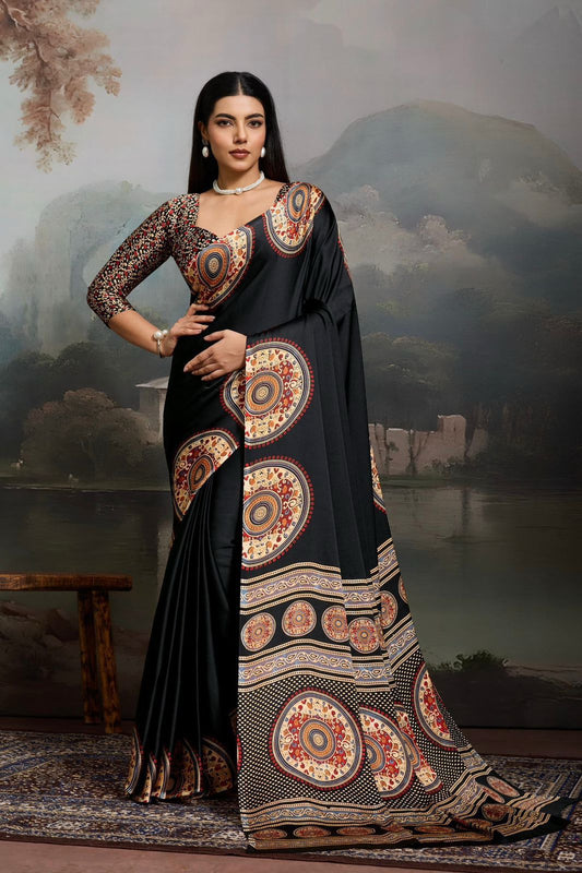 Satin Silk -black with semi-circle design