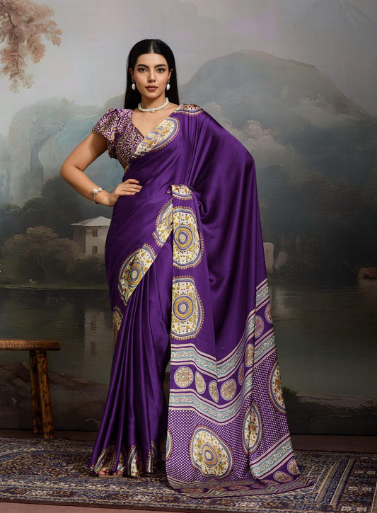 Satin Silk -purple with semi-circle design