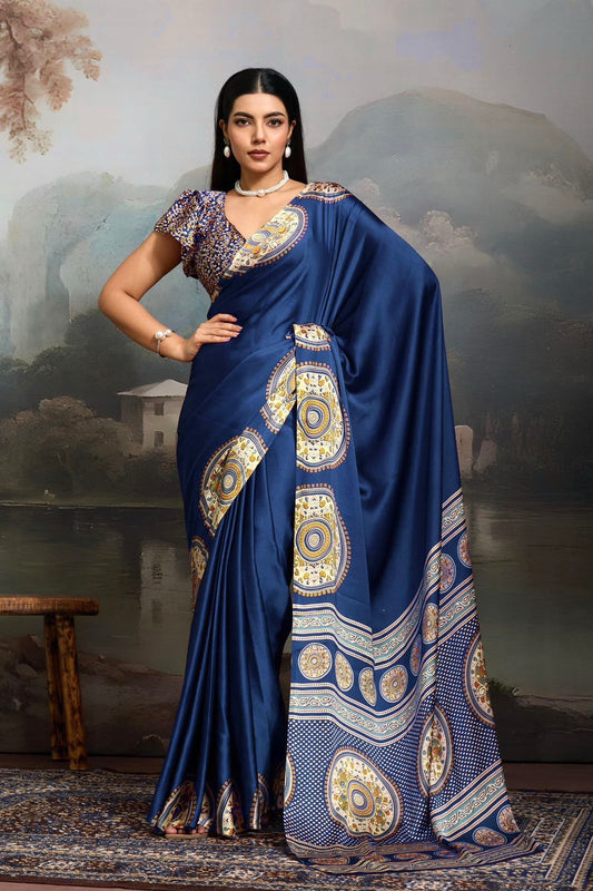 Satin Silk -blue with semi-circle design