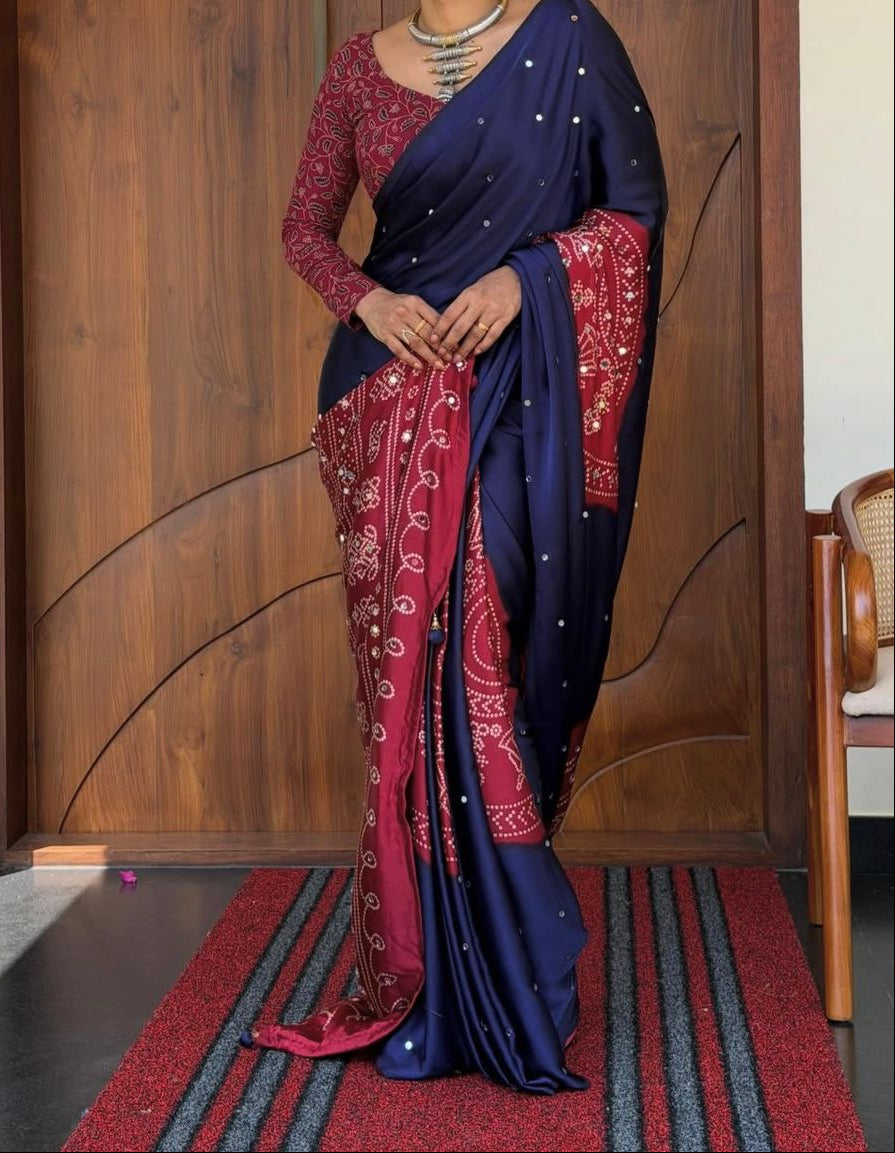 Ajrack model Silk with mirror work - navy blue