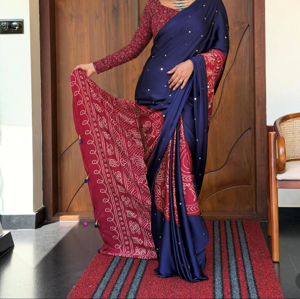 Ajrack model Silk with mirror work - navy blue