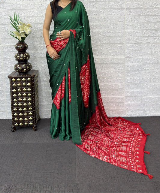 Ajrack model Silk with mirror work green