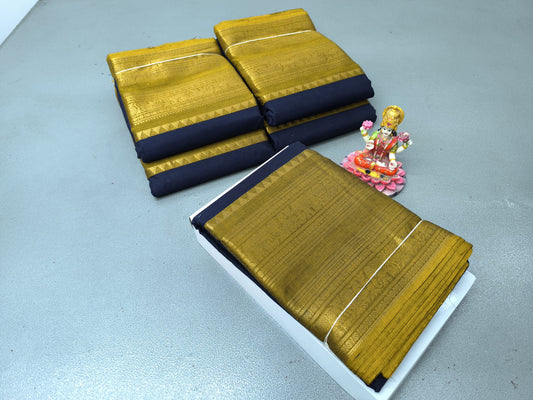 Kanchi Cotton Sarees- royal blue with yellow boarder
