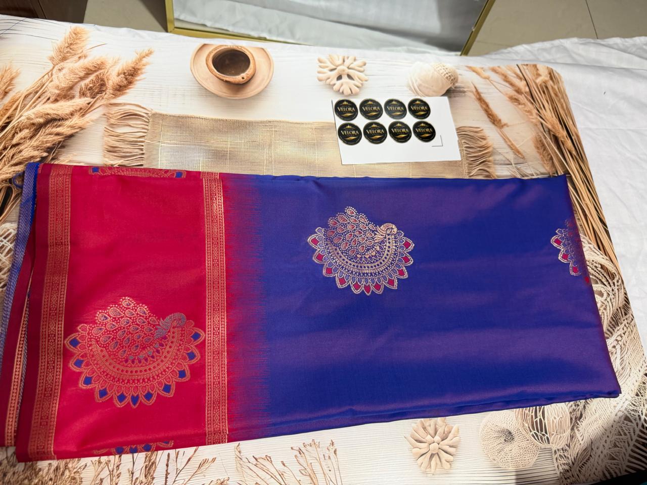 Viscose soft Silk Saree for Women- Blue shinny soft silk saree