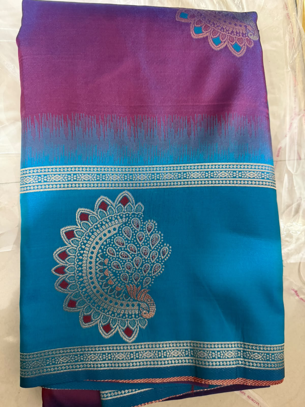 Viscose soft Silk Saree for Women- very rich boarder purple saree with blue boarder