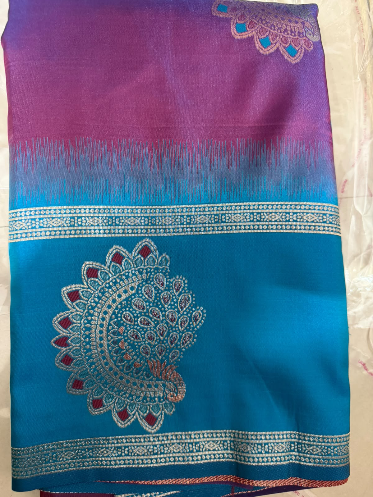 Viscose soft Silk Saree for Women- very rich boarder purple saree with blue boarder