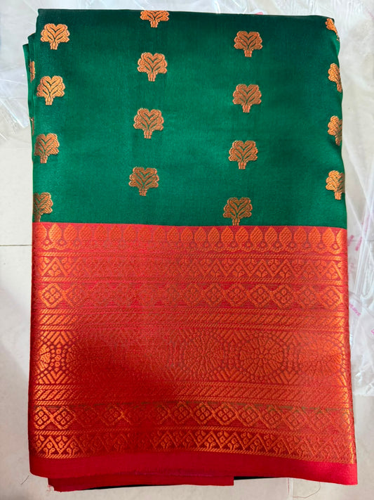 Viscose soft Silk Saree -7 -flower buttas- red boader